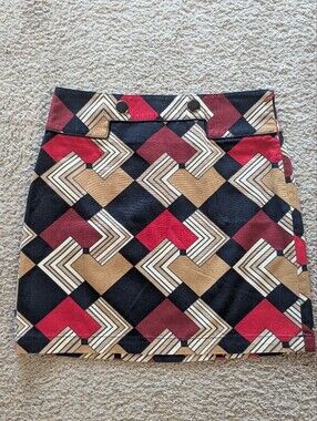 LOFT Geometric Mini Skirt in Black, Red, Tan, NWT Size 0